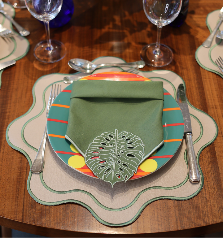 Isabella Beige w/ Green Trim Spillproof Placemats (Set of 4)
