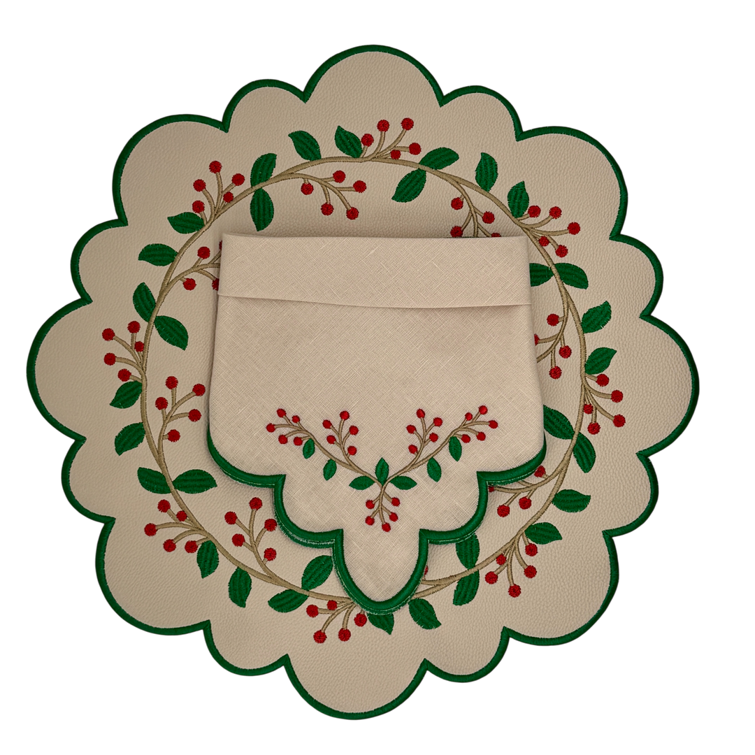 Isabella Holiday Bundle (4 Placemats + 4 Linen Napkins)