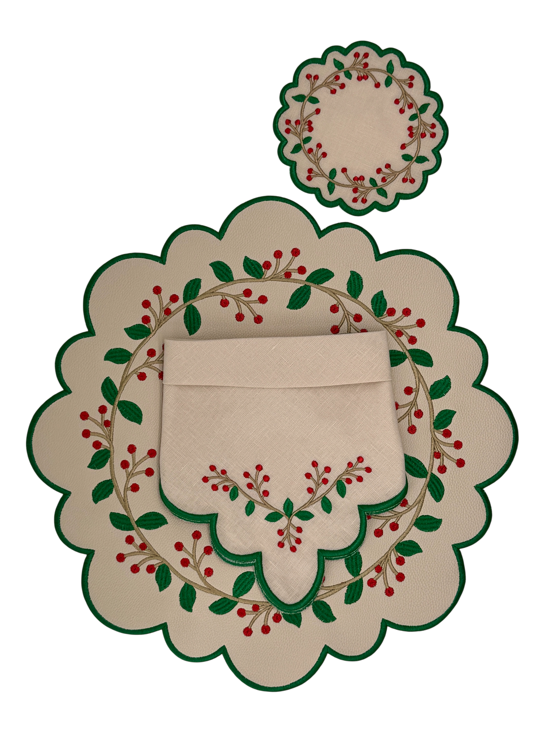 Isabella Holiday Bundle (4 Placemats + 4 Linen Napkins + 4 Coasters)