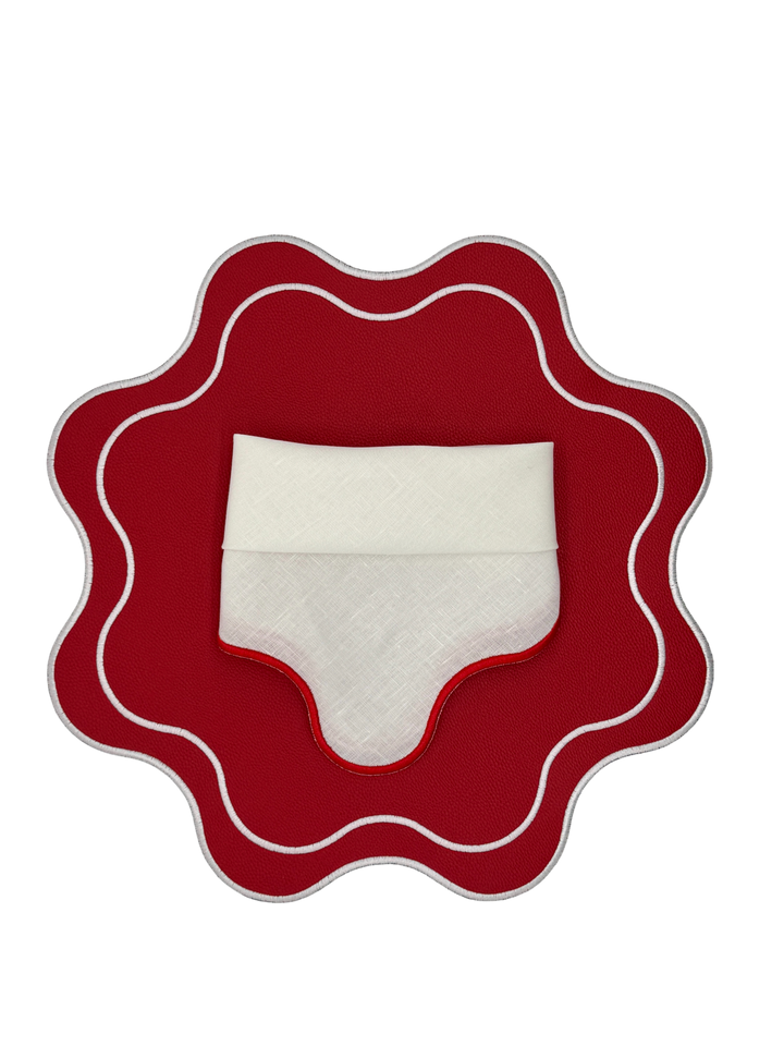 Isabella Red Bundle (4 Placemats + 4 Napkins)