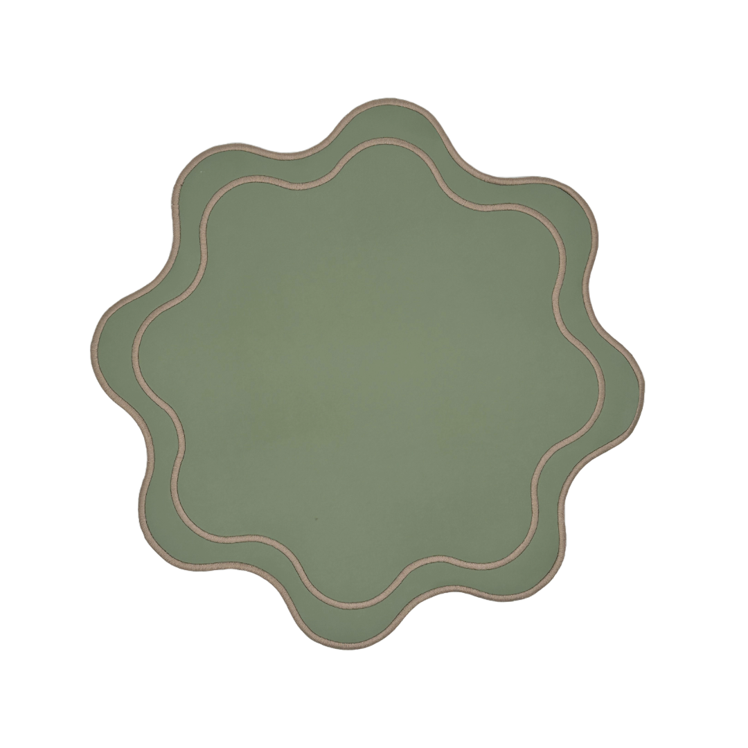 Isabella Green w/ Beige Trim Spillproof Placemats (Set of 4)