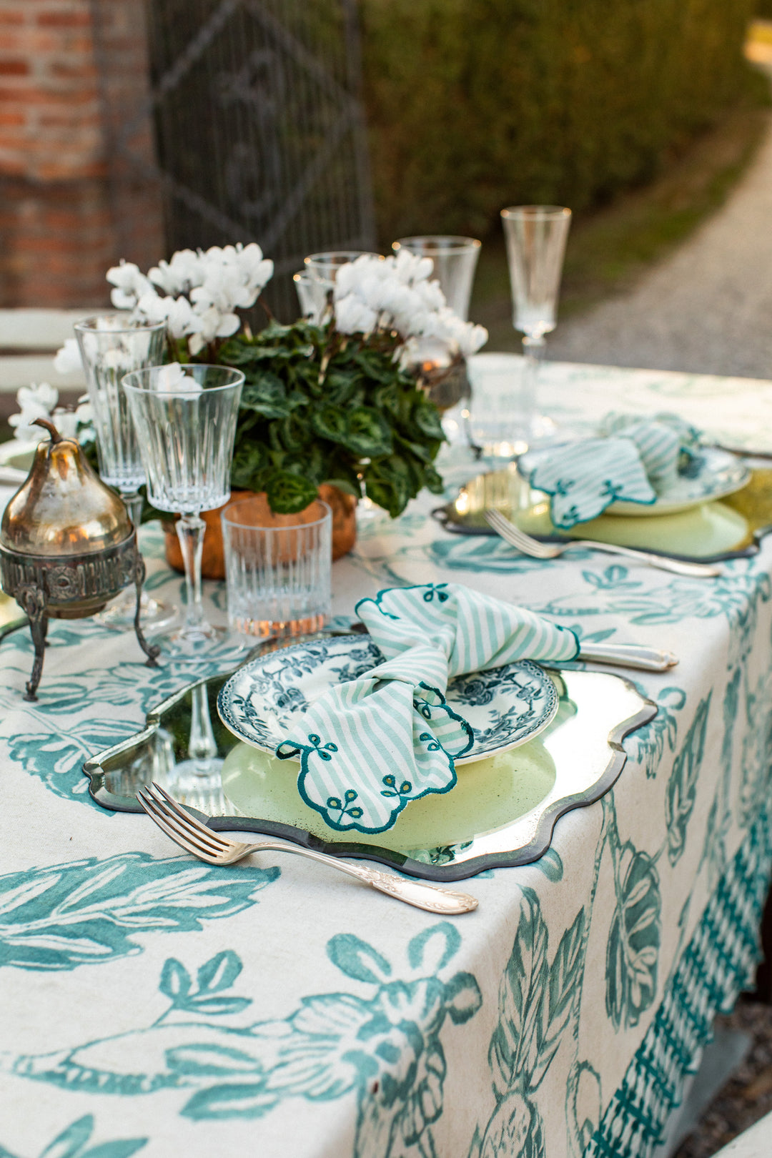 Gabriela Spillproof Cotton Placemats- Teal Stripes (Set of 4)