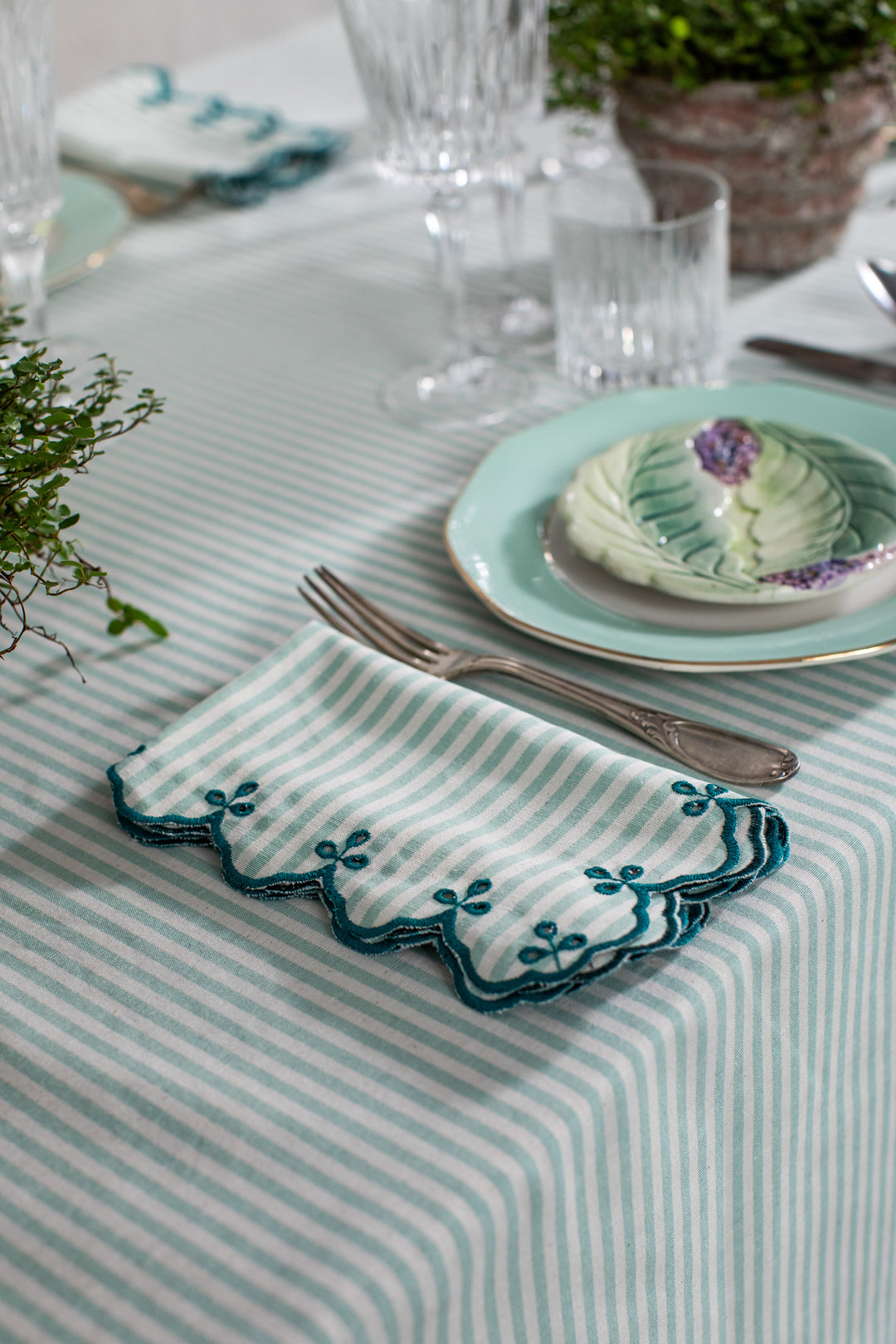 Gabriela Spillproof Cotton Placemats- Teal Stripes (Set of 4)