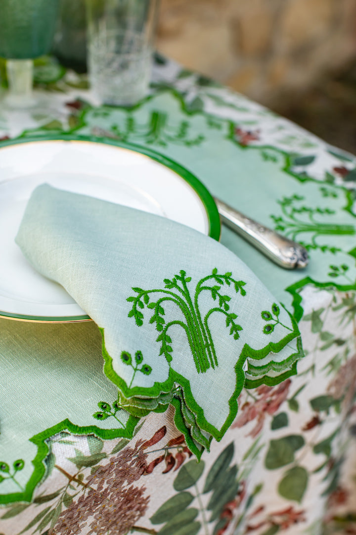Valentina Spillproof Linen Placemats- Blue w/ Green Trim (Set of 4)