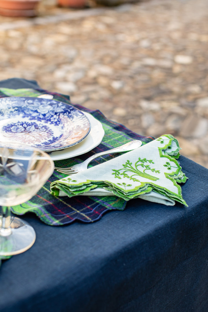 Valentina Linen Napkins- Blue w/ Green Trim (Set of 4)