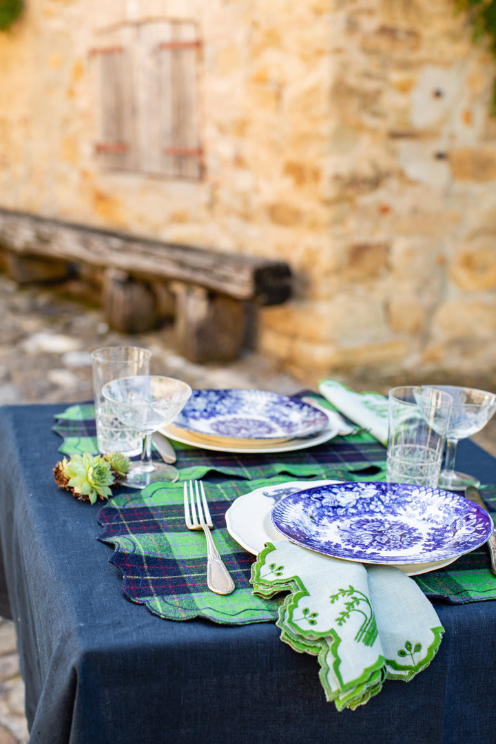 Valentina Linen Napkins- Blue w/ Green Trim (Set of 4)