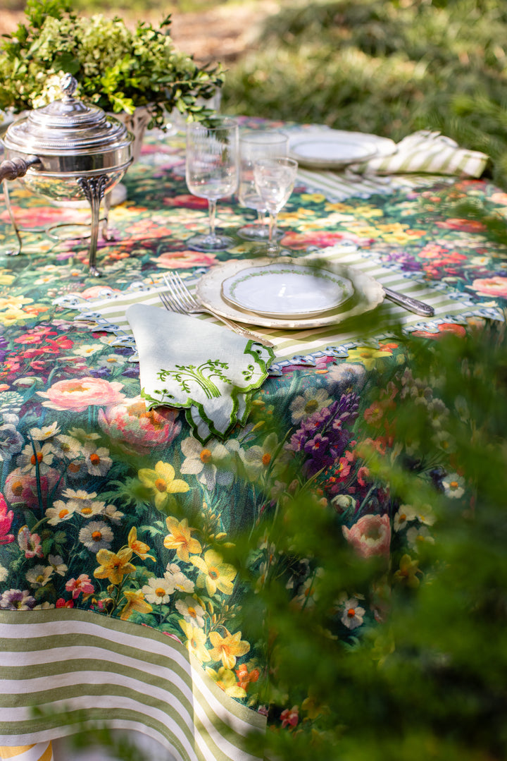 Valentina Spillproof Linen Placemats- Blue w/ Green Trim (Set of 4)