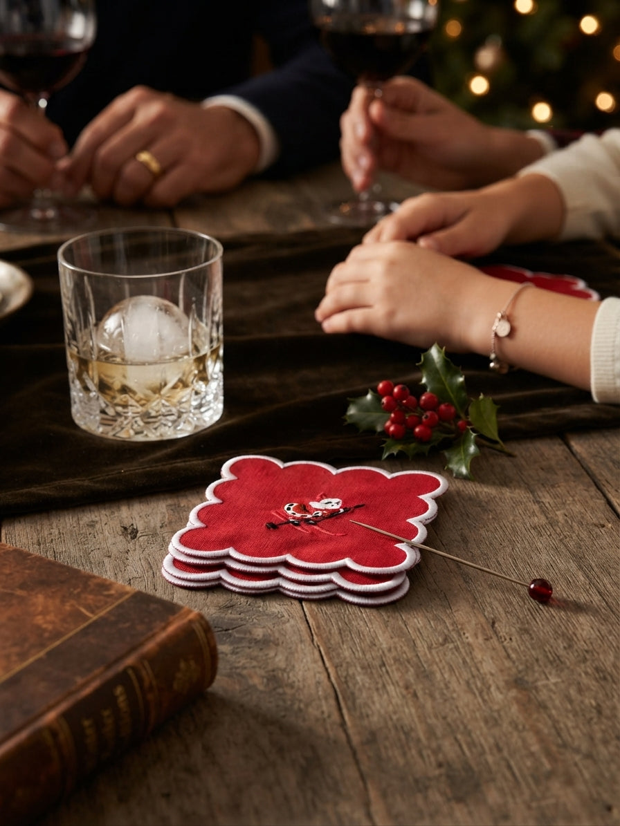 Skiing Santa Cocktail Napkins (Set of 6)
