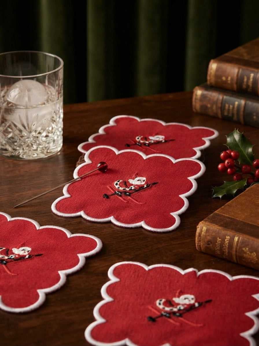 Holiday Skiing Santa Cocktail Napkins (Set of 6)