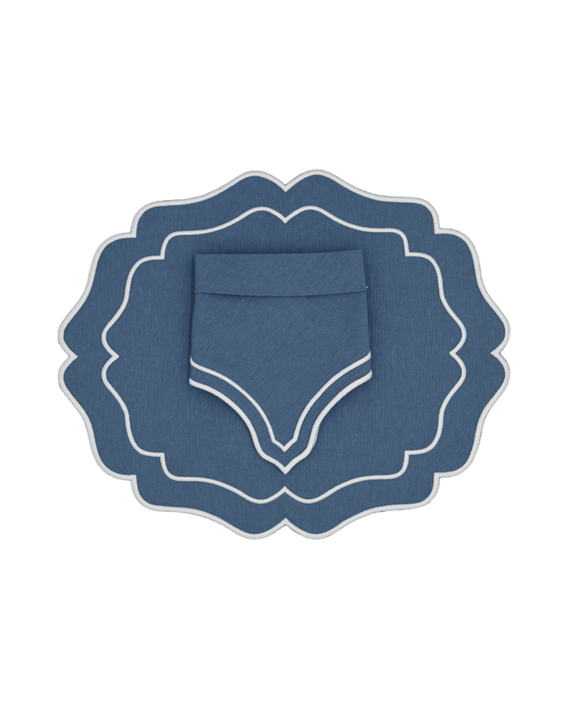 Vanessa Navy w/ White Trim Bundle: 4 Placemats + 4 Napkins