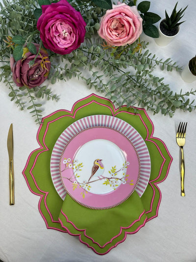 Dalia Placemats Pink/Green Combo: 4 Napkins + 4 Placemats