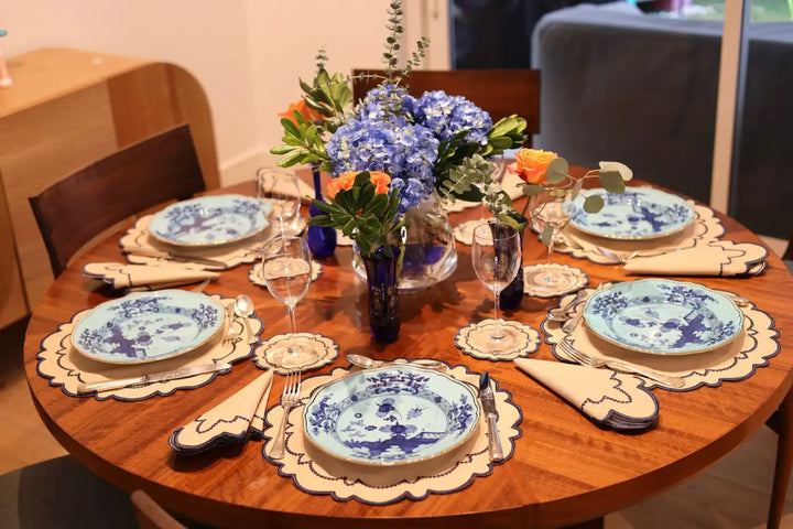 Ana Beige w/ Navy Trim Napkins (Set of 4)