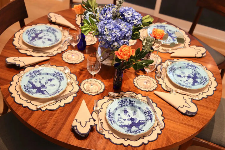 Ana Beige w/ Navy Trim Napkins (Set of 4)