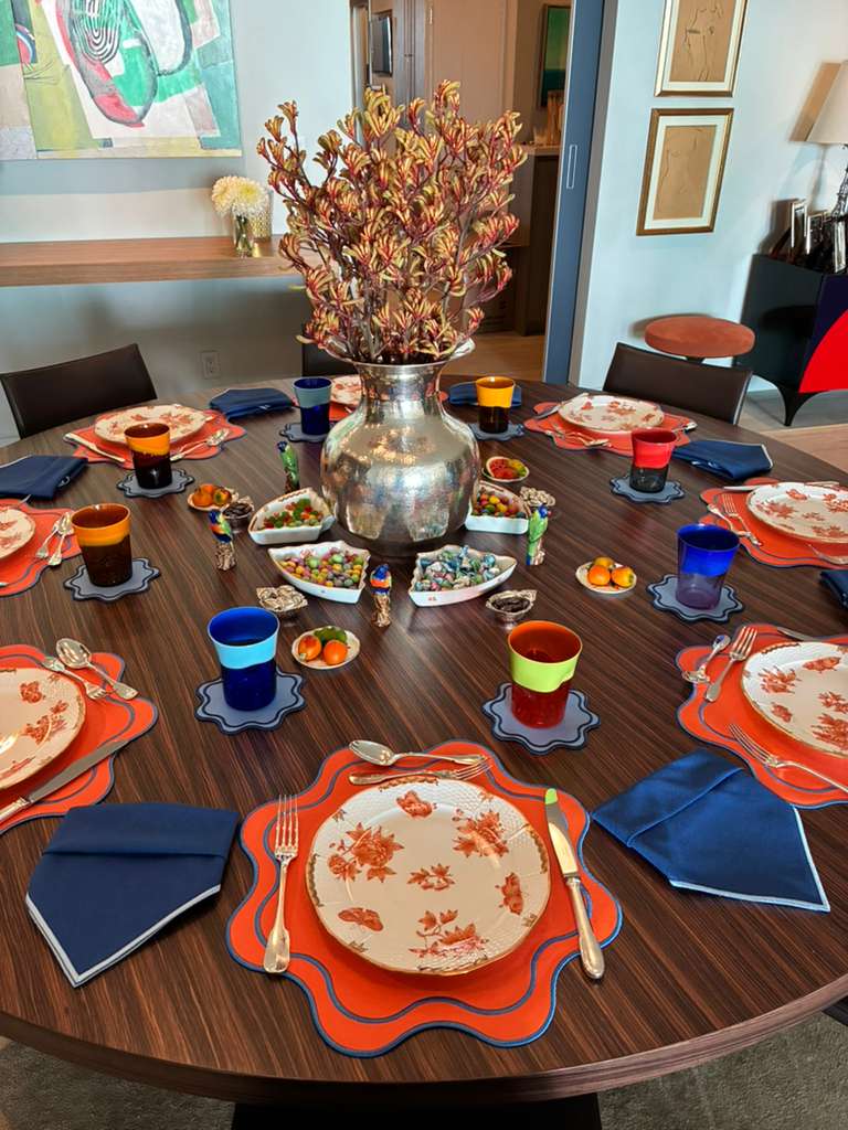 Isabella Reversible Spillproof Placemats – Orange & Blue Trim (Set of 4)