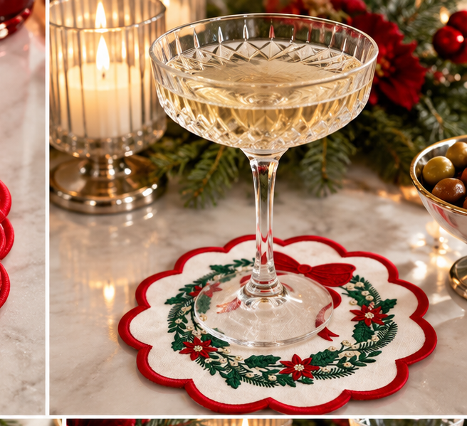 Christmas Round Wreath Cocktail Napkins (Set of 6)