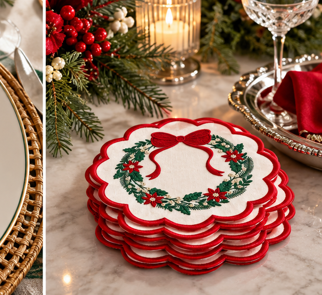 Christmas Round Wreath Cocktail Napkins (Set of 6)