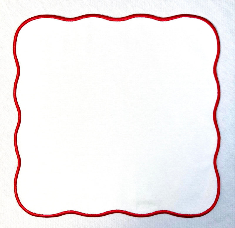 Concha Napkins Ivory w/ Red Trim (Set of 4)