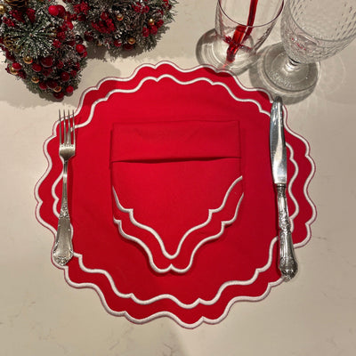 Annie Red Elegance Combo: 4 Napkins + 4 Placemats