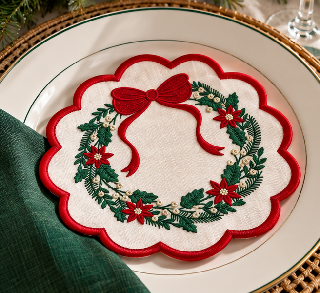 Christmas Round Wreath Cocktail Napkins (Set of 6)