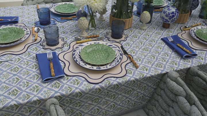 Isabella Reversible Spillproof Placemats + Coasters+ Napkins Bundle – Blue & Navy (Set of 4)