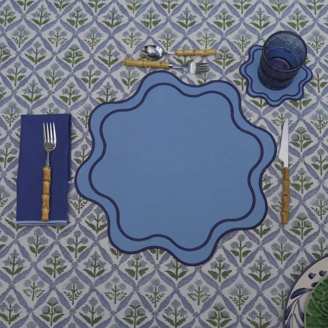 Isabella Reversible Spillproof Placemats + Coasters Bundle – Blue & Navy (Set of 4)
