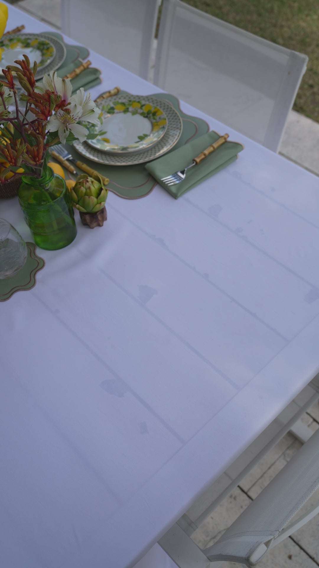 Isabella Reversible Spillproof Placemats + Coasters + Napkins Bundle – Pistachio & Beige Trim (Set of 4)