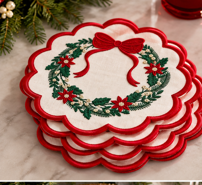 Christmas Round Wreath Cocktail Napkins (Set of 6)