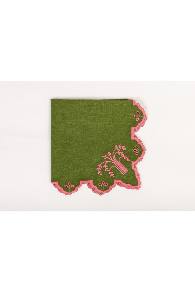 Valentina Linen Napkins- Green w/ Fuchsia Trim (Set of 4)