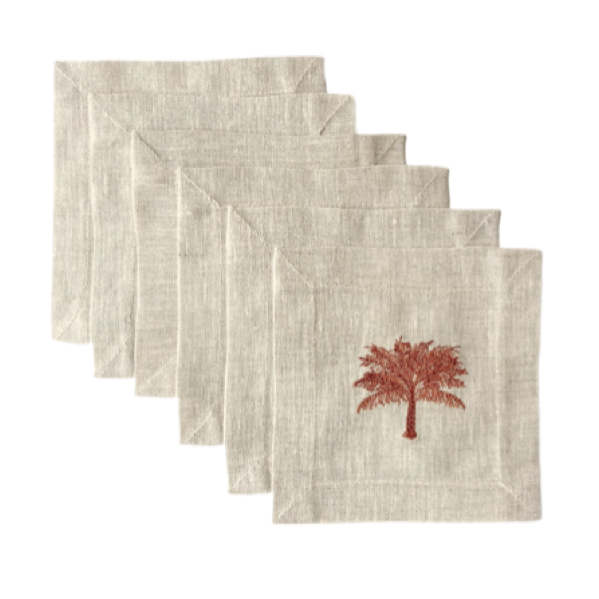 Copper Palm Cocktail Napkins (Set of 6)